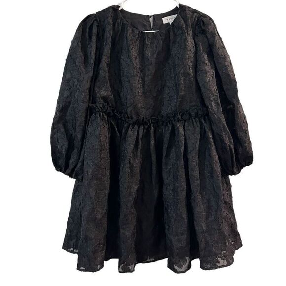 Mable Black Puff Sleeve Whimsical Goth Peplum Tunic Top Size S Withcy Wednesday - Picture 2 of 14